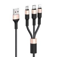 Кабель Hoco X26, microUSB/Lightning/Type-C - USB, 2 А, 1 м, нейлон оплетка, чёрно-золотистый