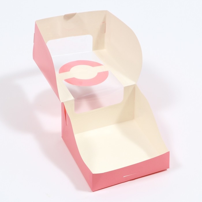 Коробка под бенто-торт с окном, розовый, 14 х 14 х 8 см Коробка под бенто-торт с окном, розовый, 14 х 14 х 8 см