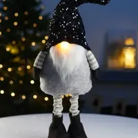 Фигура текстиль «Гном в черном» 50-70 см, телеск-е ножки, 1LED, LR1130х3 (в компл.),Т/БЕЛЫЙ
