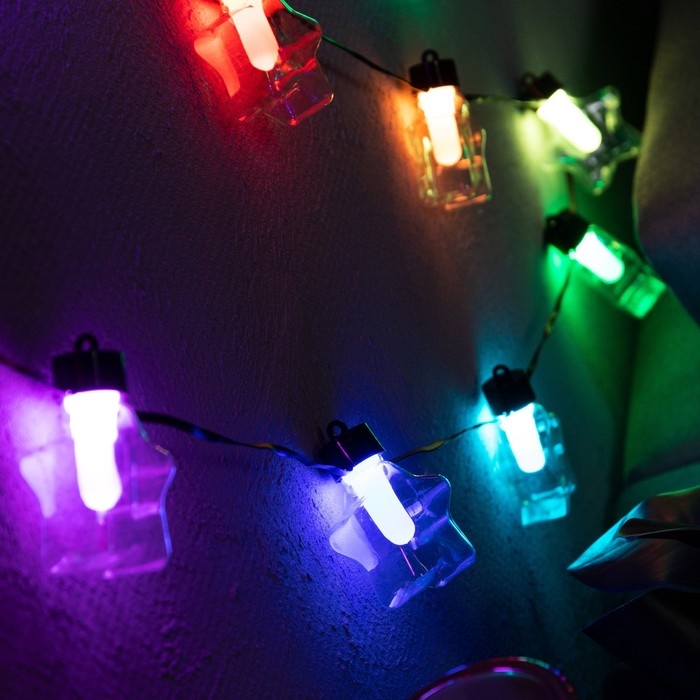 Умная гирлянда «Нить» 6 м с насадками «Звёздочки», IP20, тёмная нить, 20 LED, свечение RGB, USB Умная гирлянда «Нить» 6 м с насадками «Звёздочки», IP20, тёмная нить, 20 LED, свечение RGB, USB