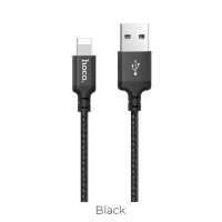 Кабель Hoco X14, Lightning - USB, 2.4 А, 1 м, быстрая зарядка, оплётка нейлон, чёрный