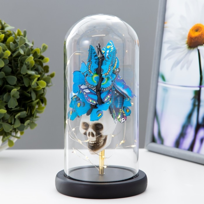 Ночник колба Ночник колба "бабочки и череп" LED от батареек 3хААА 11х11х22,5 см RISALUX