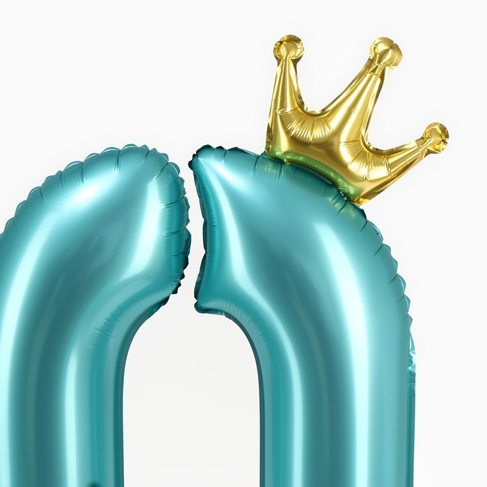 Шар фольгированный 42 Шар фольгированный 42" «Цифра 0 с короной» на подставке, цвет голубой