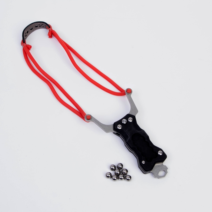 Рогатка со складным ножом Рогатка со складным ножом "Акула" с шариками для стрельбы, металлическая, чёрная