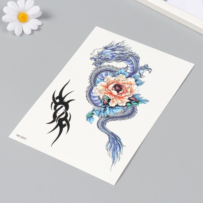Татуировка на тело цветная Татуировка на тело цветная "Дракон с пионом" 14,8х21 см