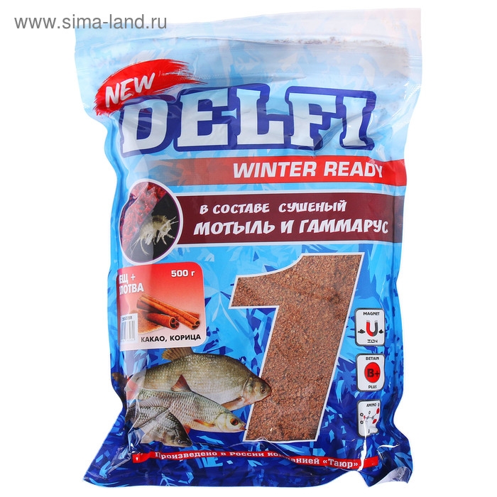 Прикормка зимняя увлажненная DELFI ICE Ready, лещ - плотва, какао/корица, 500 г Прикормка зимняя увлажненная DELFI ICE Ready, лещ - плотва, какао/корица, 500 г