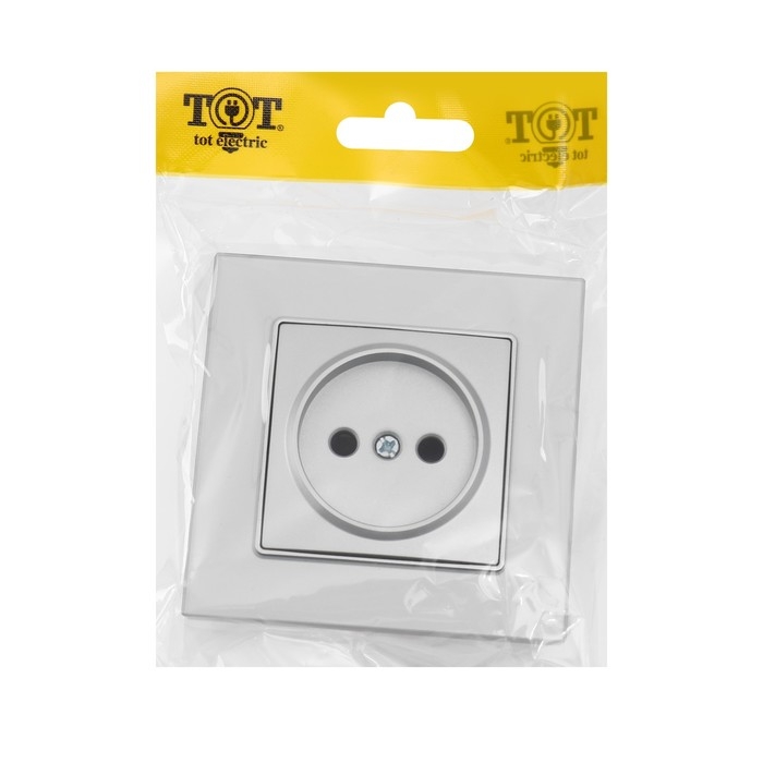 Розетка одноместная TOT Matte Glass, 10 А, скрытая, без з/к, стекло, серебристая Розетка одноместная TOT Matte Glass, 10 А, скрытая, без з/к, стекло, серебристая