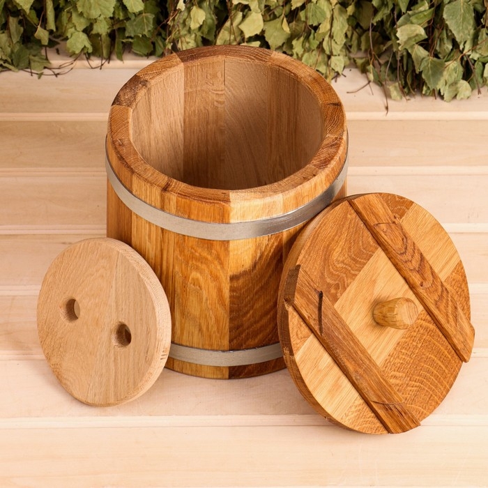 Кадка-бочка для засолки дубовая, 5 л, нержавеющий обруч, с крышкой, с гнетом Кадка-бочка для засолки дубовая, 5 л, нержавеющий обруч, с крышкой, с гнетом