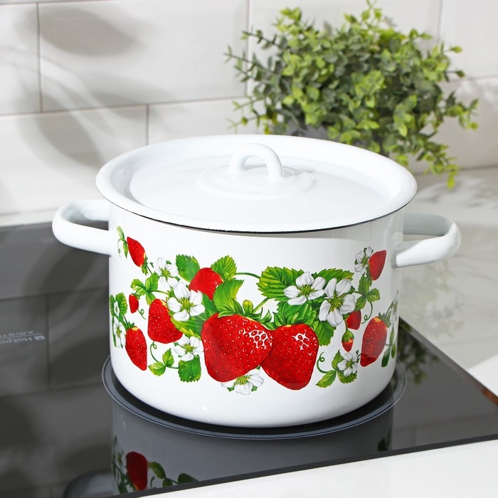 Кастрюля эмалированная цилиндрическая «Клубничная поляна», 4,5 л Кастрюля эмалированная цилиндрическая «Клубничная поляна», 4,5 л