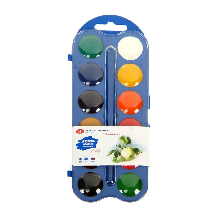 Акварель медовая ЗХК  Акварель медовая ЗХК "Я - Художник!", 12 цветов, в пластиковом пенале, без кисти