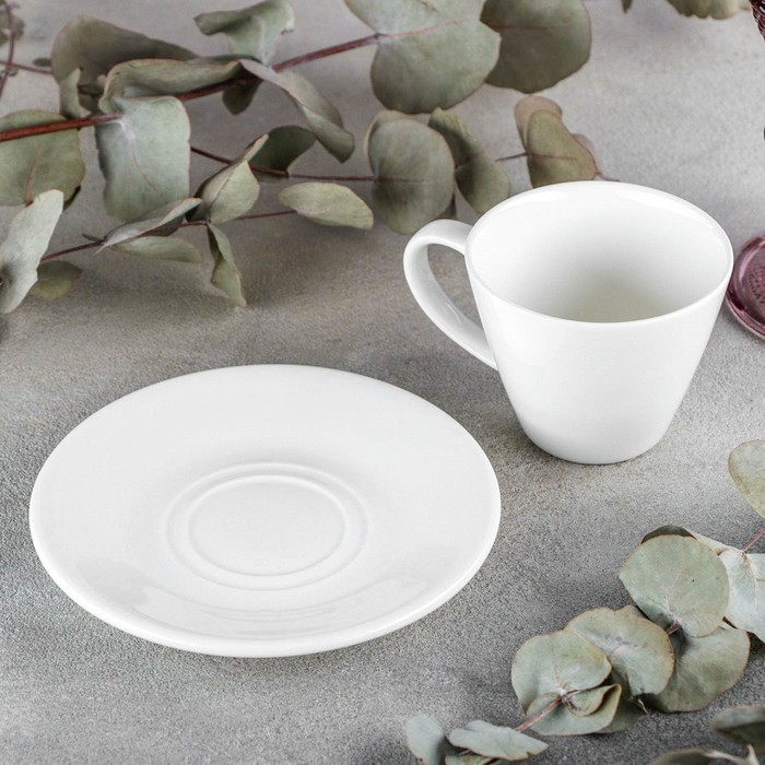 Чайная пара фарфоровая Wilmax, 2 предмета: чашка 180 мл, блюдце d=14 см, цвет белый Чайная пара фарфоровая Wilmax, 2 предмета: чашка 180 мл, блюдце d=14 см, цвет белый