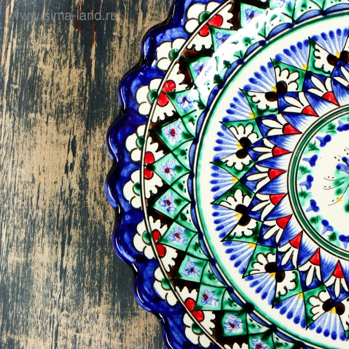 Тарелка Риштанская Керамика Тарелка Риштанская Керамика "Цветы", синяя, рельефная, 23 см