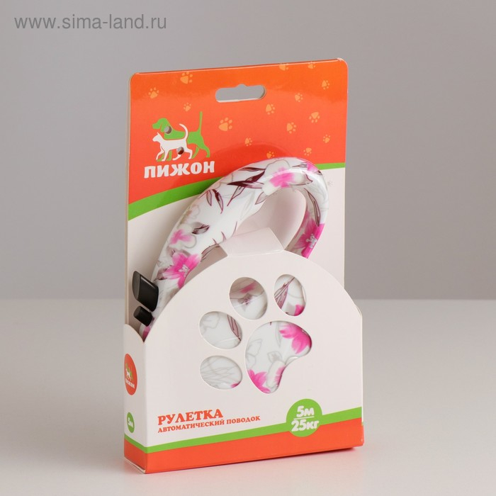 Рулетка  Рулетка "Лапа", 5 м, до 35 кг, принт цветы