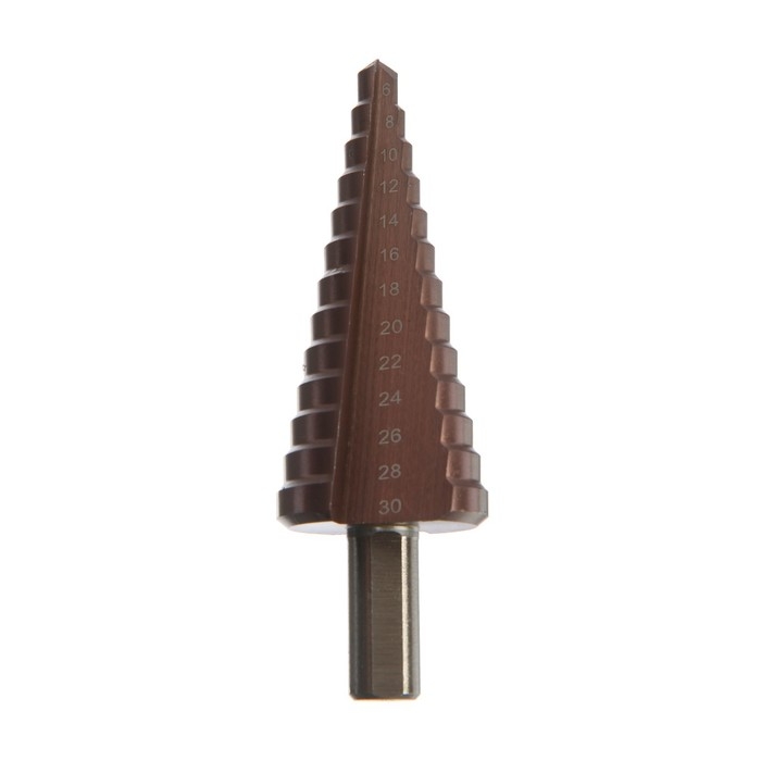 Сверло ступенчатое ТУНДРА, HSS-Co, трехгранный хвостовик, 6 - 30 мм Сверло ступенчатое ТУНДРА, HSS-Co, трехгранный хвостовик, 6 - 30 мм
