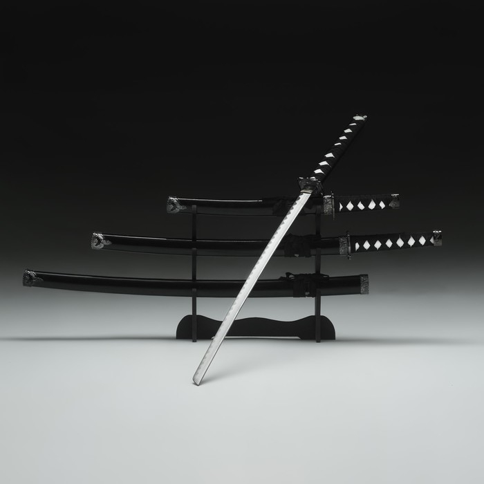 Сув. изделие катаны 3в1 на подставке, ножны дерево, черные глянец 54/81/100см, рукоять микс