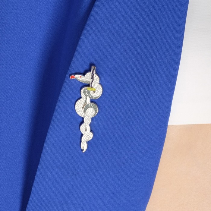 Новый год! Символ года 2025! Значок «Катана» змея, цветной в серебре Новый год! Символ года 2025! Значок «Катана» змея, цветной в серебре