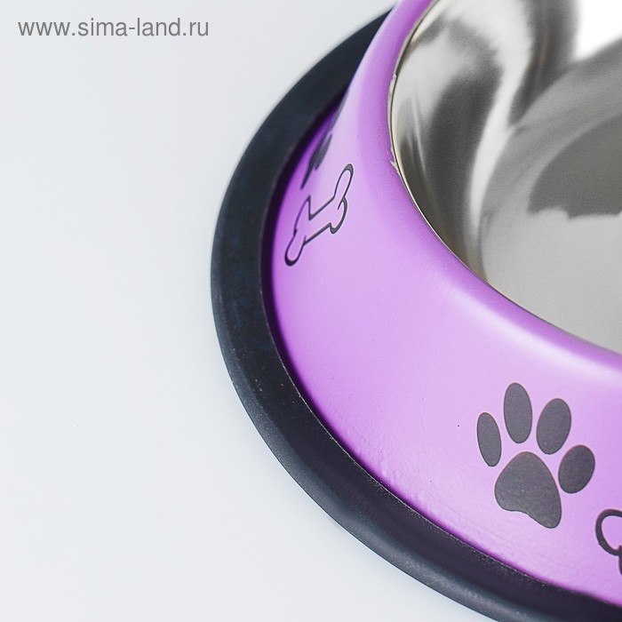 Миска с нескользящим основанием цветная с принтом, 475 мл, фиолетовая Миска с нескользящим основанием цветная с принтом, 475 мл, фиолетовая