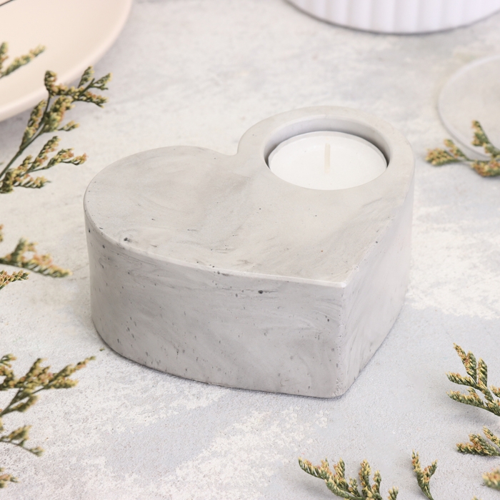 Подсвечник Подсвечник "Сердце большое. Мрамор" из гипса,10,5х9х4,5см,мрамор с чёрными полосками