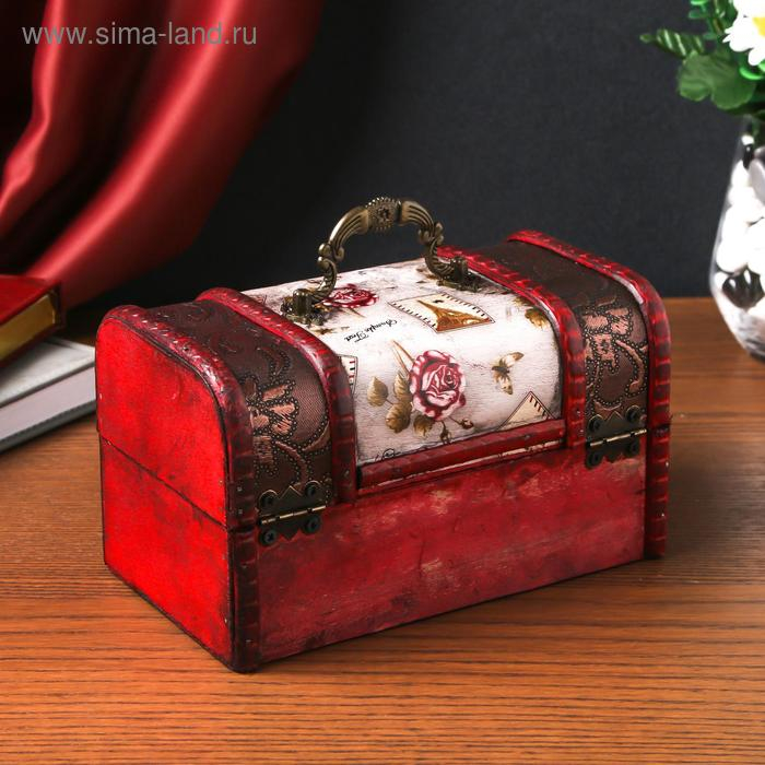 Шкатулка дерево состаренная  Шкатулка дерево состаренная "Розы и марки" набор 2 шт 6,5х11,5х7,5, 10,5х17х10,5 см