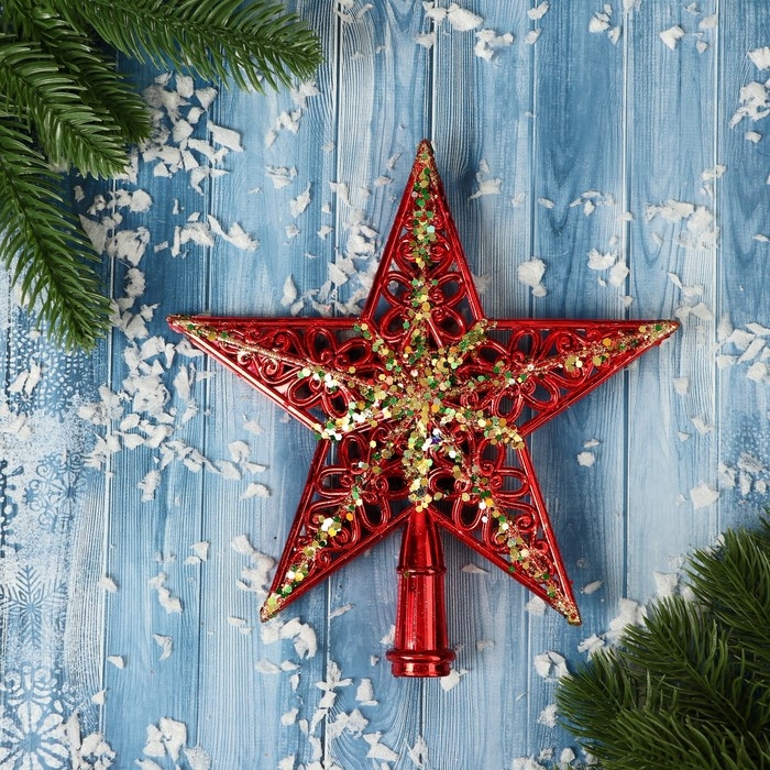 Наконечник Наконечник "Звезда" узор полосы блеск, 19х19 см, золотисто-красный