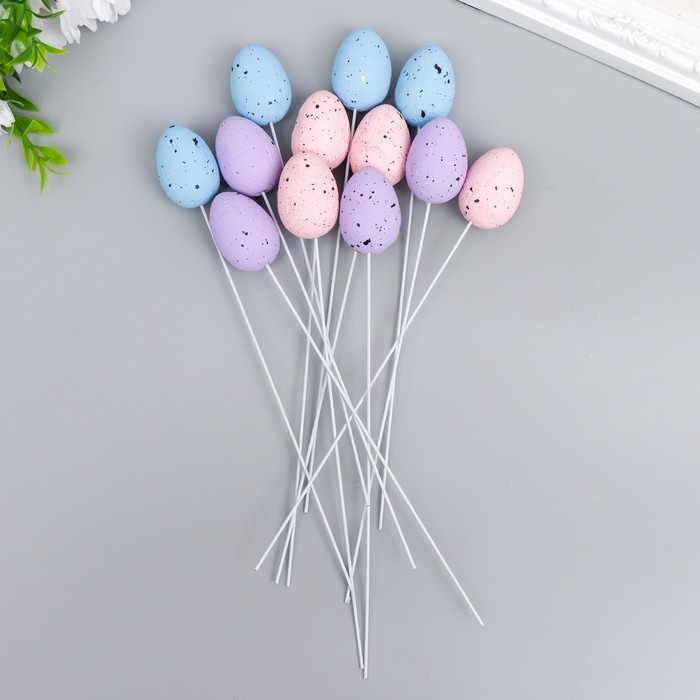 Декор пасхальный на палочке  Декор пасхальный на палочке "Перепелиные яички" набор 12 шт МИКС 2,5х3,5 см