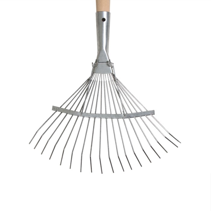 Грабли веерные, проволочные, 18 зубцов, оцинкованные, деревянный черенок Грабли веерные, проволочные, 18 зубцов, оцинкованные, деревянный черенок