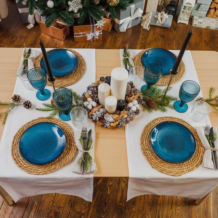 Тарелка керамическая обеденная «Лунная тропа», d=21 см, цвет синий Тарелка керамическая обеденная «Лунная тропа», d=21 см, цвет синий