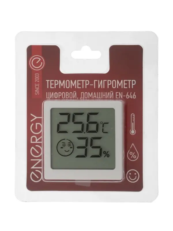 Термометр Energy EN-646, цифровой, с гигрометром, CR2032 (в комплекте), белый Термометр Energy EN-646, цифровой, с гигрометром, CR2032 (в комплекте), белый