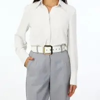 Ремень женский, 110&times;4.8 см, квадратная пряжка, золотистая, белый