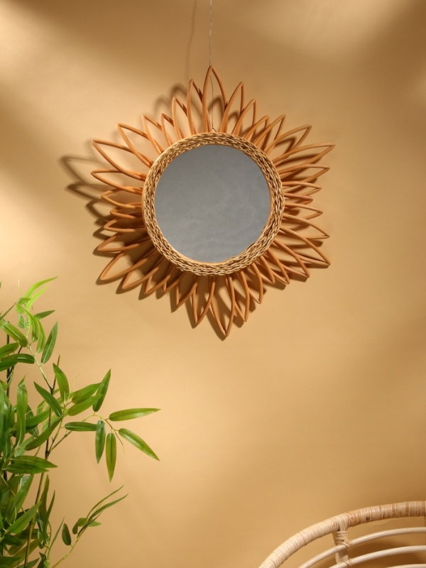 Зеркало настенное, 60х60х3 см, ротанг