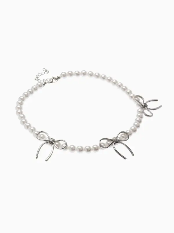 Колье &laquo;Жемчуг. Бантик&raquo;, L=32 см, белое в серебре