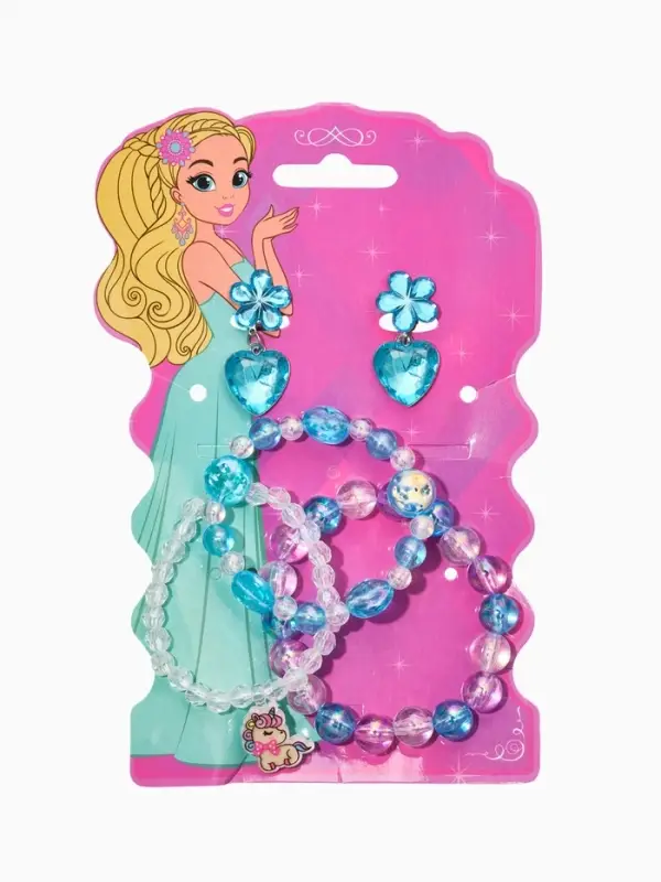 Комплект детский «Выбражулька» 4 предмета,3 браслета, 1 клипсы, единорог, сердце, цветной Комплект детский «Выбражулька» 4 предмета,3 браслета, 1 клипсы, единорог, сердце, цветной