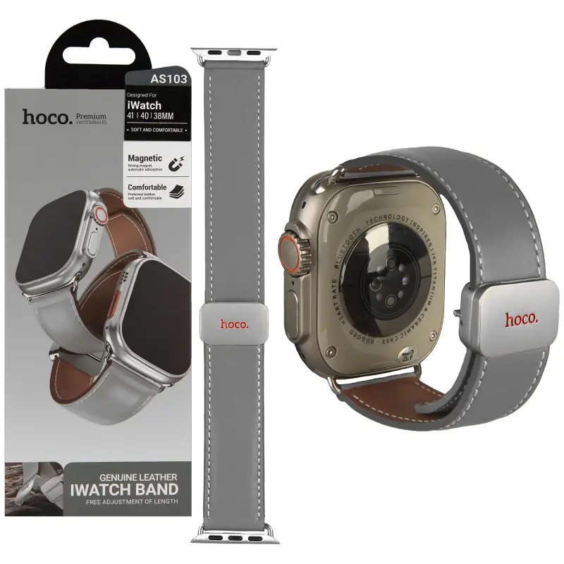 Ремешок для Apl watch 38/40/41mm Watchband AS103 Knight magnetic buckle leather strap Gray HOCO