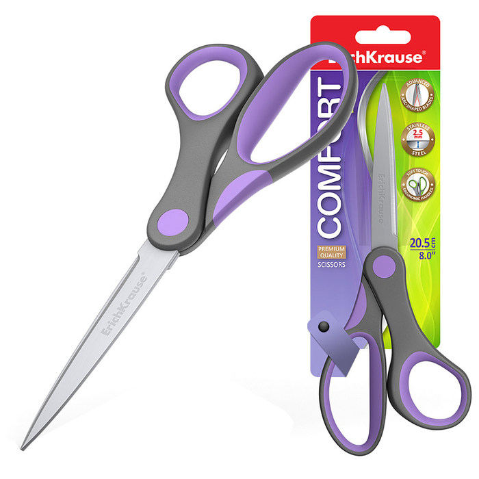 Ножницы ErichKrause Comfort, 20.5 см, ручки с противоскользящими резиновыми вставками, МИКС Ножницы ErichKrause Comfort, 20.5 см, ручки с противоскользящими резиновыми вставками, МИКС