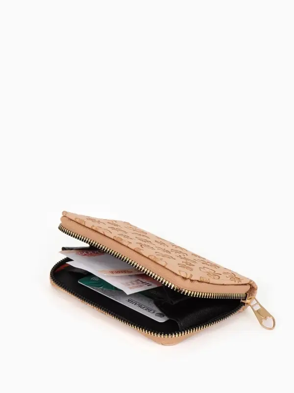 Кошелёк на молнии, 13&times;2&times;9 см, с принтом, бежевый