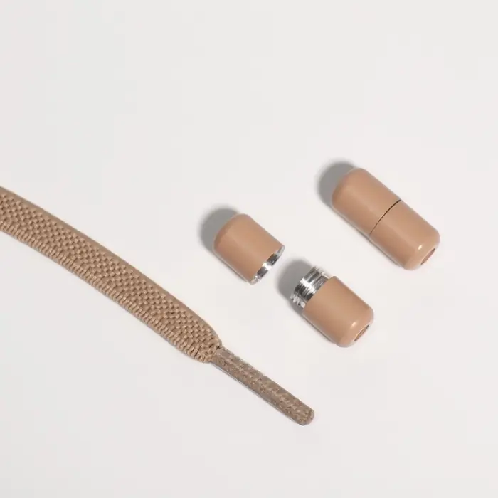 Шнурки для обуви, пара, плоские, с фиксатором, эластичные, 6 мм, 100 см, бежевые