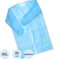 Халат н/с , на завязк, рук.рез, дл.110см, XXL, пл 20, голуб, 10 шт/уп