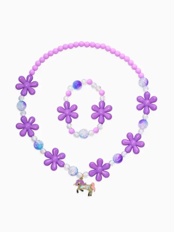 Набор детский "Выбражулька" 2 пред-а: бусы, браслет, единорог, фиолетовый