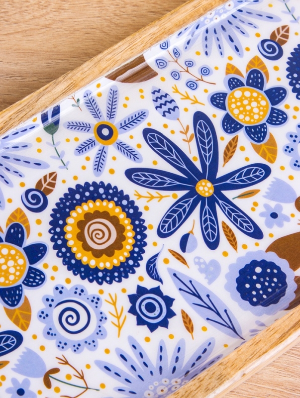 Блюдо прямоугольное "Васильки" дерево манго 41х15 см