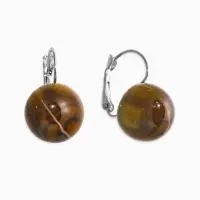 Серьги пластик "Шар №16" с разводами и блёстками, цвет тигровый глаз в серебре