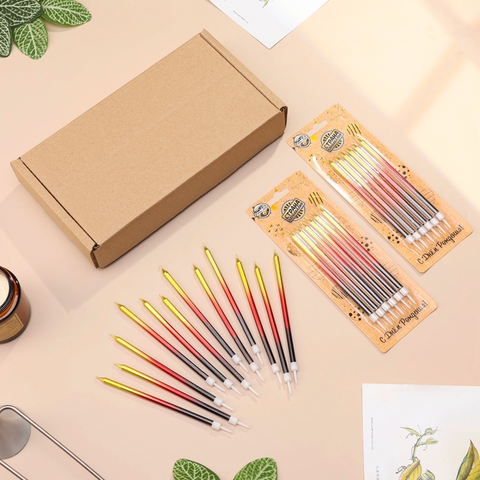 Свечи в торт "Ройс. Градиент", 13 см, высокие, 12 шт, чёрный, бордовый, золотой