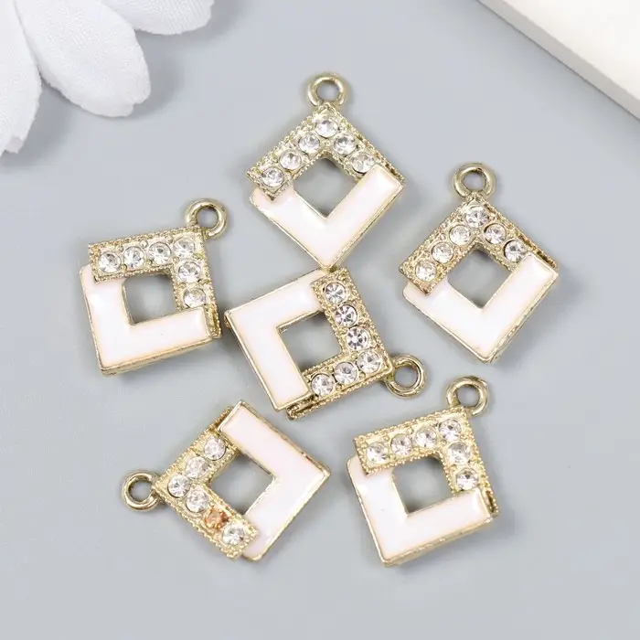 Декор для творчества металл, эмаль, стразы Декор для творчества металл, эмаль, стразы "Ромб" золото с белым 1,7х2,2 см