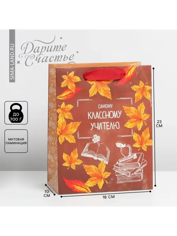 Пакет подарочный ламинированный, упаковка, «Классному учителю», MS 18 х 23 х 10 см Пакет подарочный ламинированный, упаковка, «Классному учителю», MS 18 х 23 х 10 см