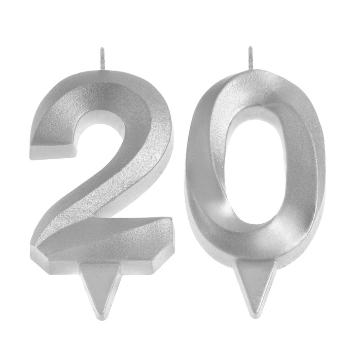 Свеча в торт юбилейная Свеча в торт юбилейная "Грань" (набор 2 в 1), цифра 20, серебряный металлик, 6,5 см