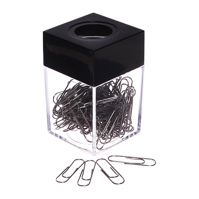 Скрепочница квадратная с магнитом прозрачная пластик, скрепки 100 штук Скрепочница квадратная с магнитом прозрачная пластик, скрепки 100 штук