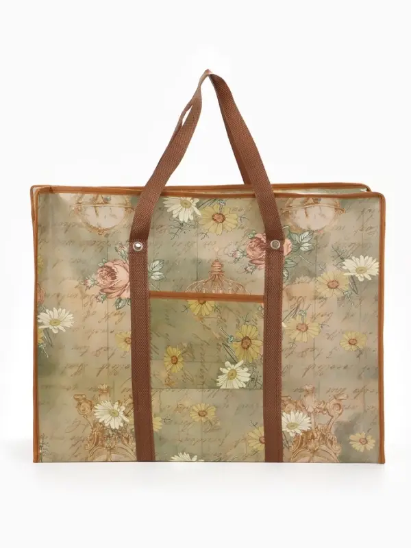 Сумка хоз Цветы, 60*20*45, отдел на молнии, н/карман, коричневый