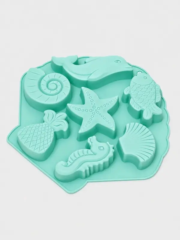 Форма для выпечки Доляна &laquo;Морские обитатели&raquo;, силикон, 26&times;24&times;2.5 см, 7 ячеек, бирюзовая