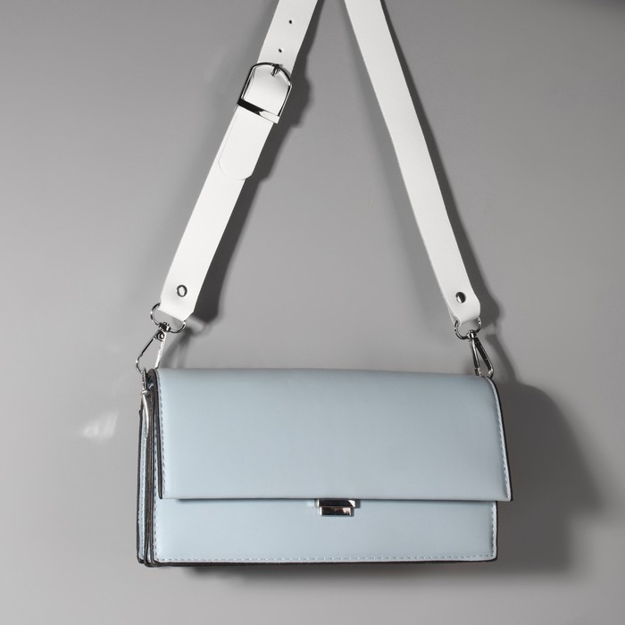 Ручка для сумки из натуральной кожи, регулируемая, с карабинами, 60 ± 2 см × 2,5 см, цвет белый/серебряный Ручка для сумки из натуральной кожи, регулируемая, с карабинами, 60 ± 2 см × 2,5 см, цвет белый/серебряный