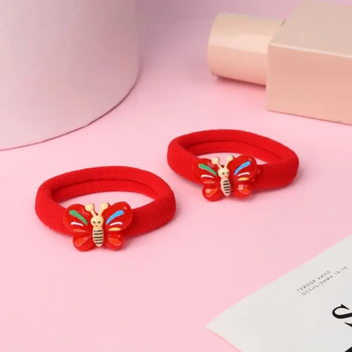 Резинка для волос  Резинка для волос "Кроха" (набор 2 шт) бабочка, 3,5 см, красный