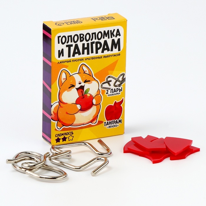 Металлическая головоломка Металлическая головоломка "Рецепт для мозга", с танграмом, МИКС